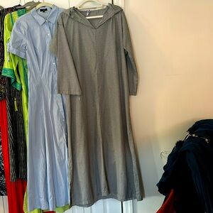 Kaftan dress with hood, long sleeves, mini black and white check